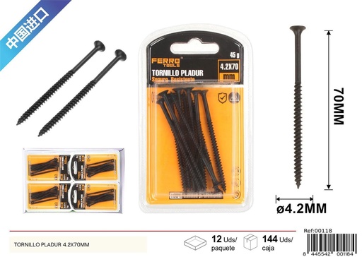 [00118] Tornillo pladur negro 4.2x70 mm - Herrajes y accesorios