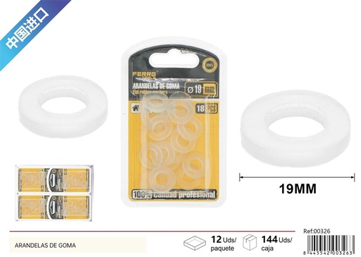 [00326] Arandela de goma blanca 19 mm 18 pcs - Juntas y accesorios de fontanería