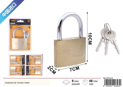 [00343] Candado de titanio 70mm para seguridad y protección