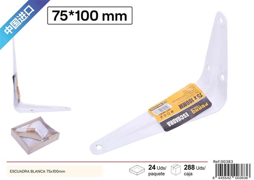 [00383] Escuadra blanca 75x100mm para soporte y fijación