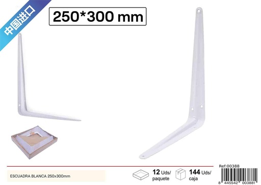 [00388] Escuadra blanca 250x300mm para soporte de estanterías