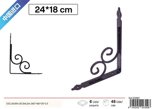 [00392] Escuadra de balda reforzada 240x190x25x3.5 - Herramientas y ferretería 