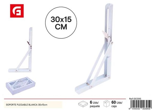 [00395] Soporte plegable blanco 30x15cm para estanterías