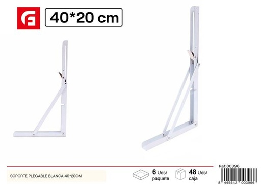 [00396] Soporte plegable blanco 40x20cm para estanterías