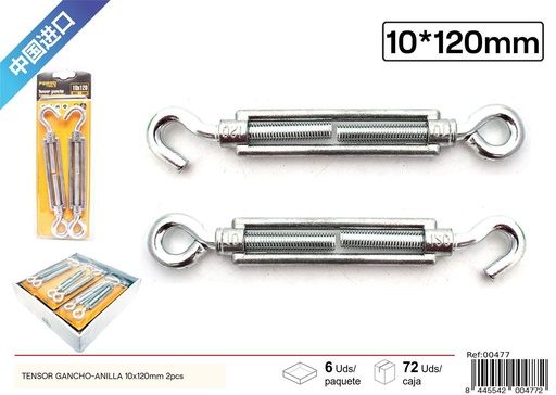 [00477] Tensor gancho-anilla 10x120 mm 2 piezas - Accesorios de ferretería
