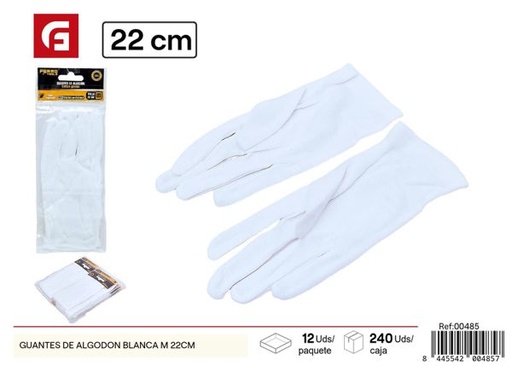 [00485] Guantes de algodón blancos M 22cm para trabajos de precisión