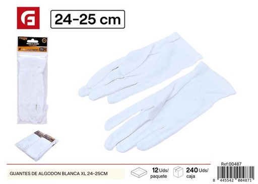 [00487] Guantes de algodón blanco XL 24-25cm para trabajo y protección