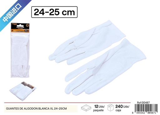 [00487] Guantes de algodón blanco XL 24-25cm para trabajo y protección