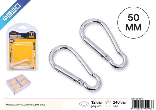 [00497] Mosquetón de Aluminio 50mm 2Pcs - Accesorios de Ferretería