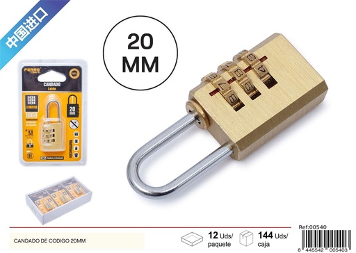 [00540] Candado de código 20mm - Seguridad y almacenamiento