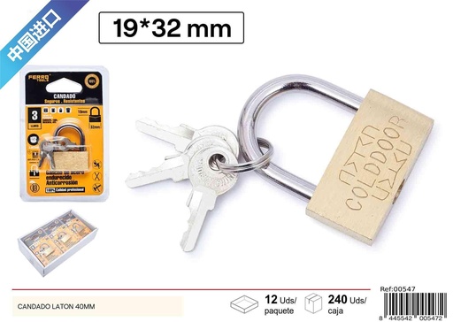[00547] Candado de latón 40 mm - Seguridad y ferretería