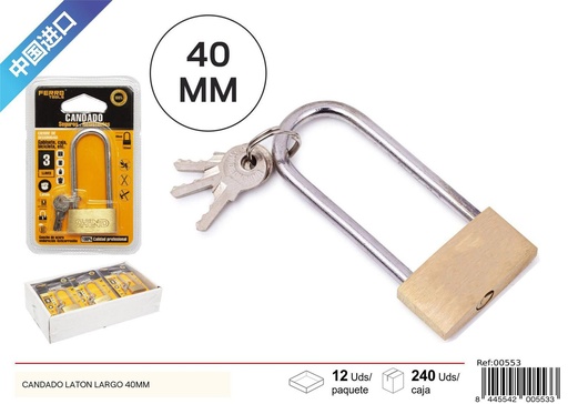 [00553] Candado de latón largo 40 mm - Ferretería