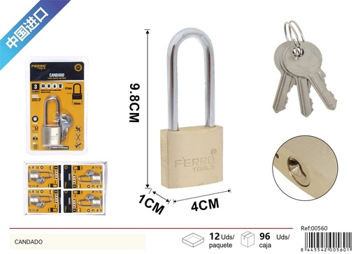 [00560] Candado de latón largo pesado 30mm para seguridad