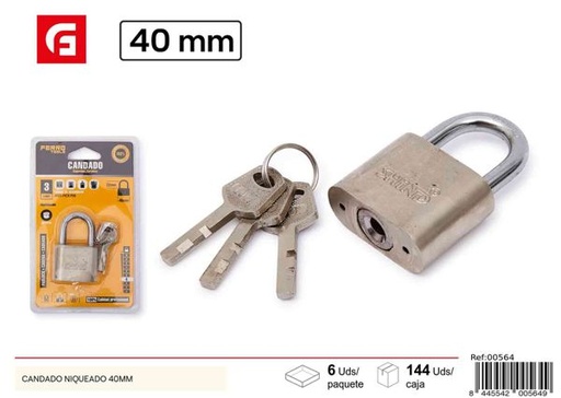 [00564] Candado niquelado 40mm para seguridad y protección