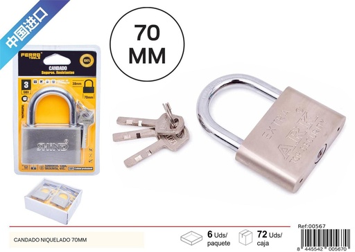 [00567] Candado niquelado 70 mm - Seguridad y candados