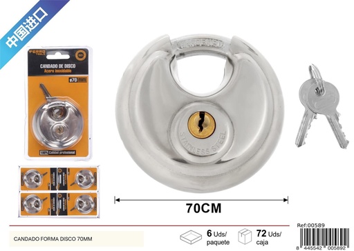 [00589] Candado forma disco de acero inoxidable 70mm para seguridad