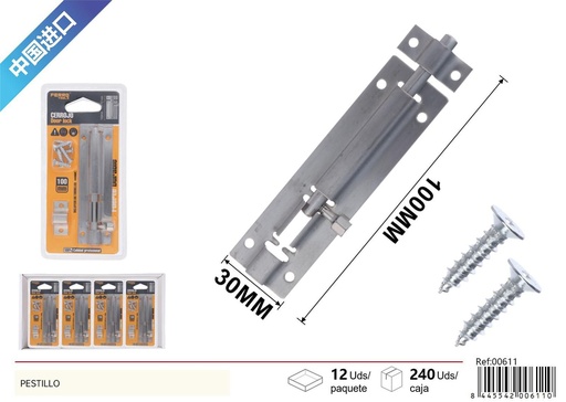 [00611] Pestillo de acero inoxidable 100mm para puertas y ventanas