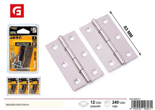 [00627] Bisagra inoxidable 63mm para puertas