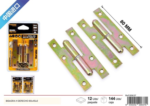 [00637] Bisagra H derecho 80x45x2 - Accesorios de ferretería