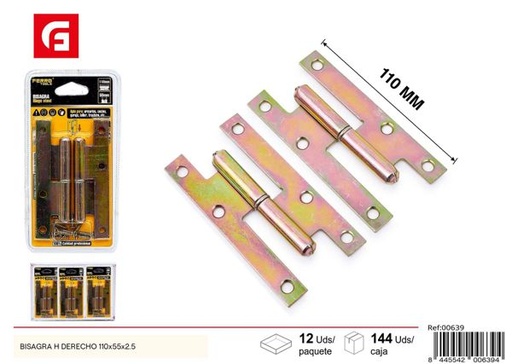 [00639] Bisagra H derecho 110x55x2.5mm para puertas