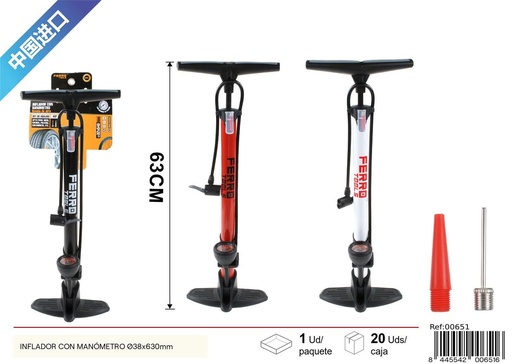 [00651] Inflador con manómetro Ø38x630mm - Accesorios de bicicletas