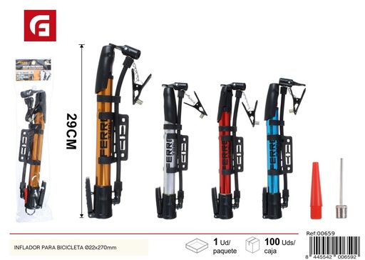 [00659] Inflador para bicicleta Ø22x270mm para neumáticos