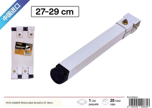 [00665] Pata de somier regulable blanca 27-29 cm - Ferretería y accesorios