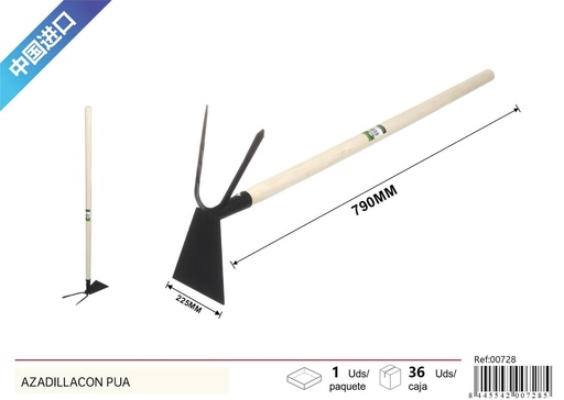 [00728] Azadilla con púa 75cm mango de madera para jardinería