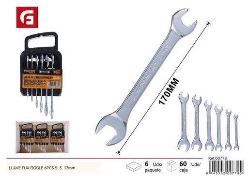 [00778] Llave fija doble 6 piezas 5.5-17mm para ferretería