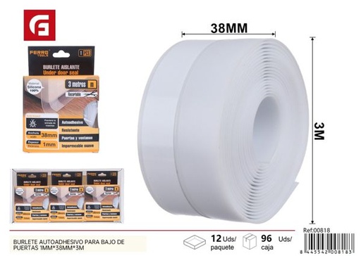 [00818] Burlete bajo de puerta blanco 1mm*38mm*3m