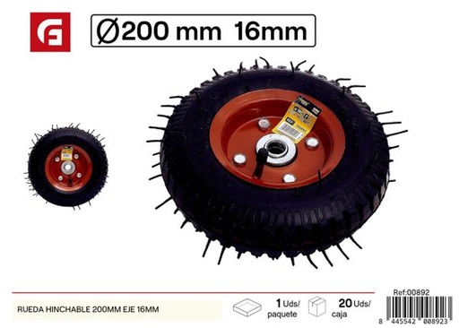 [00892] Rueda hinchable 200mm eje 16mm para transporte