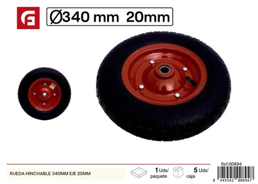 [00894] Rueda hinchable 340mm eje 20mm para transporte