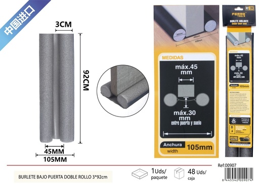 [00907] Burlete bajo puerta doble rollo 3 x 92 cm - Protección y aislamiento para puertas