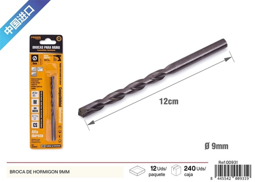 [00931]  Broca para hormigón 9 mm - Herramientas de ferretería