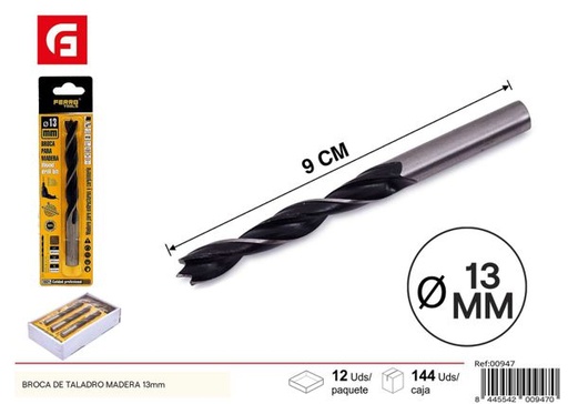 [00947] Broca de taladro para madera 13mm para bricolaje