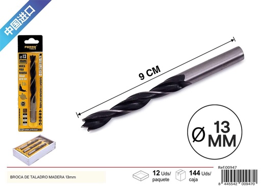 [00947] Broca de taladro para madera 13mm para bricolaje