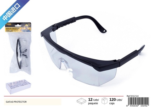 [01214] Gafas protectoras transparentes con marco negro - Accesorios de ferretería y seguridad