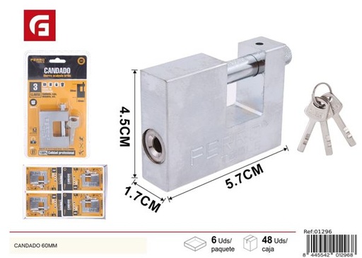 [01296] Candado rectangular 60mm para seguridad