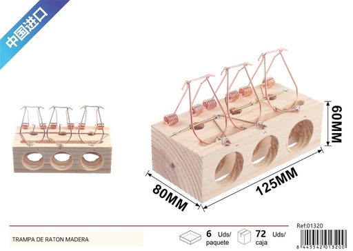 [01320] Trampa para ratones de madera con 3 agujeros