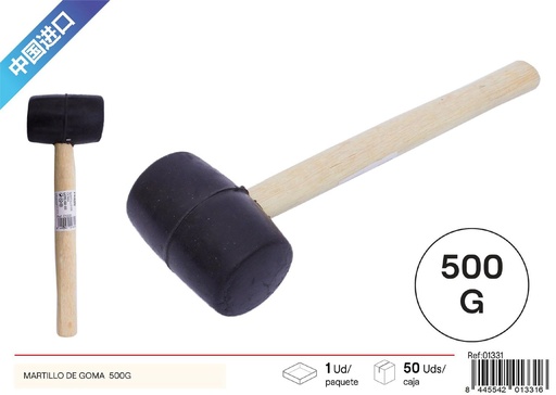 [01331] Martillo de goma 500g con mango de madera - Herramientas de ferretería