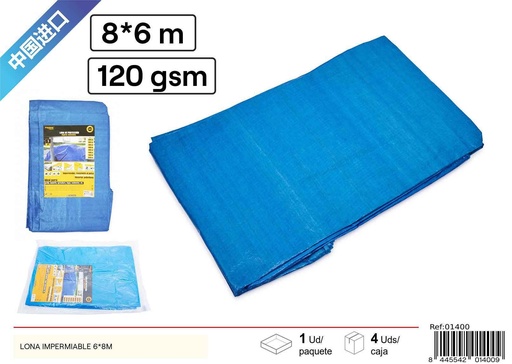 [01400] Lona impermeable 120g/m2 6x8 m - Material resistente para cubiertas y exteriores