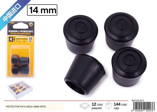 [01427] Protector para patas de mesa negro 14 mm 4 piezas - Artículos de ferretería