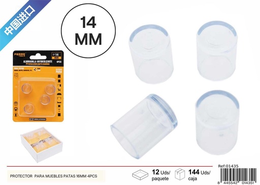 [01435] Protector de patas de muebles transparente PVC 14 mm (4 piezas) - Accesorios de ferretería
