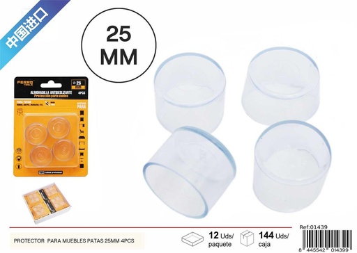 [01439] Protector para muebles patas 25mm 4pcs transparente para protección