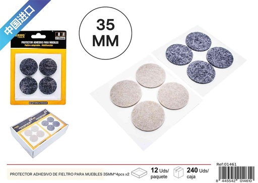 [01461] Protector adhesivo de fieltro redondo para muebles 35MM - 4 pcs x2, material para muebles