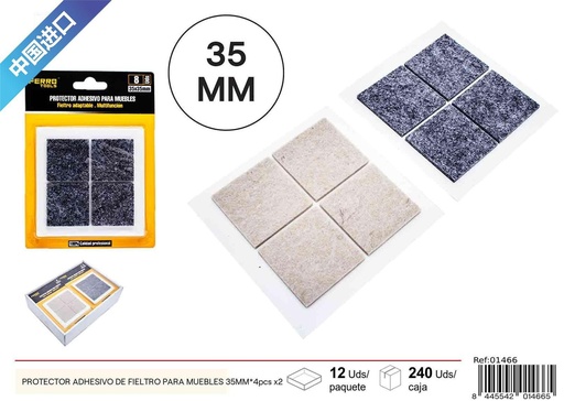 [01466] Protector adhesivo de fieltro cuadrado para muebles 35MM - 4 pcs x2, material para muebles