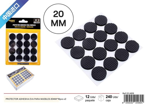[01489] Protector adhesivo EVA para muebles 20 mm 16 pcs x 2 - Protección de muebles