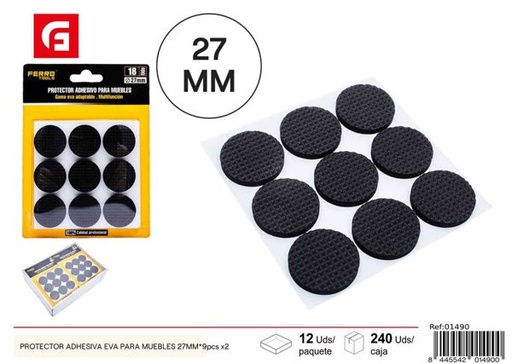 [01490] Protectores adhesivos EVA para muebles 27mm set 9pcs x2 para protección de superficies