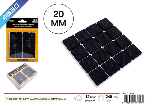 [01494] Protector adhesivo de EVA cuadrado para muebles 20MM - 16 pcs x2, material para muebles