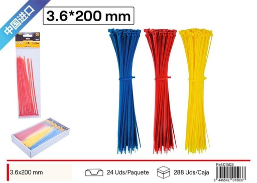 [01503] Bridas de colores 3.6x200mm 28UDS - Accesorios de ferretería